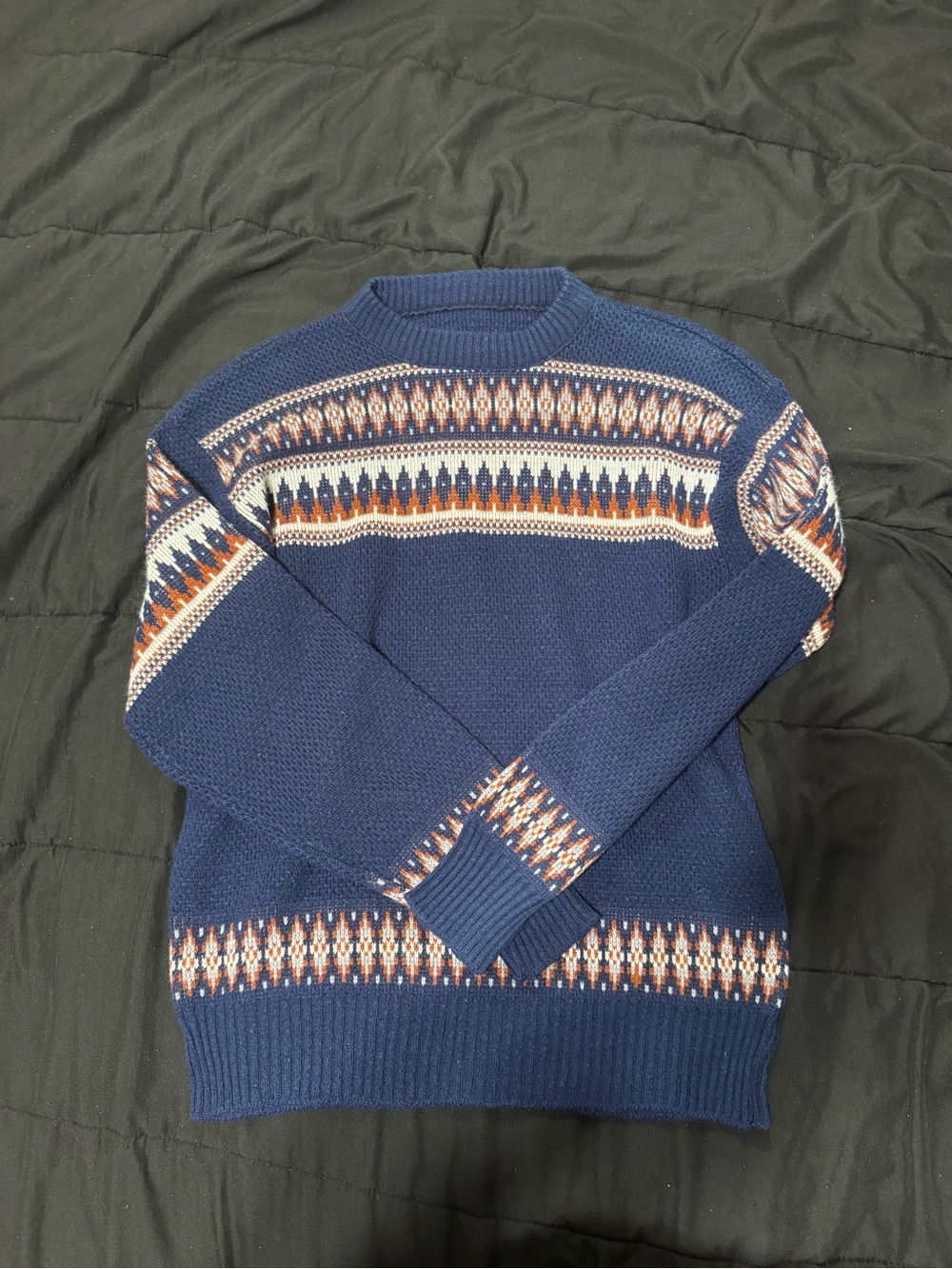 Men's vintage Navy Patterned Crewneck Sweater